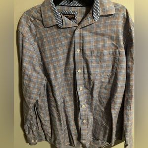 Red and blue button down shirt